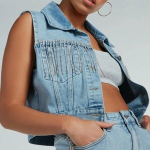 Denim Western Glamour Vest Gem‎ Fringe